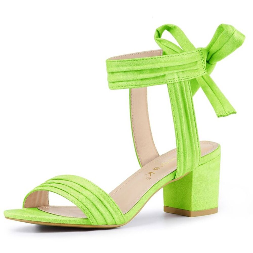 Women's Back to College Open Toe Ankle Tie Block Heeled Sandals Lime 6.5